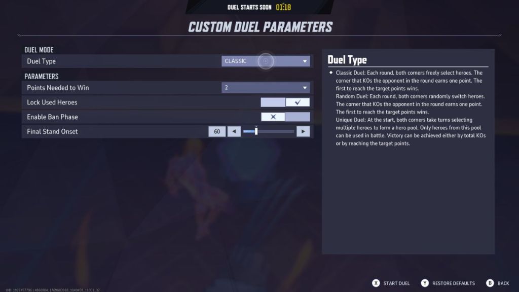 Duel Parameters in Marvel Rivals