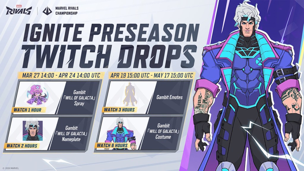 Marvel Rivals Season 7 Gambit Free Skin Twitch Drops