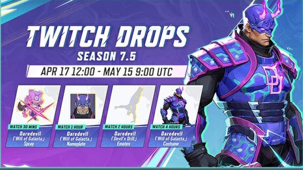 Marvel Rivals Season 7.5 Daredevil Will of Galacta Skin Twitch Drops