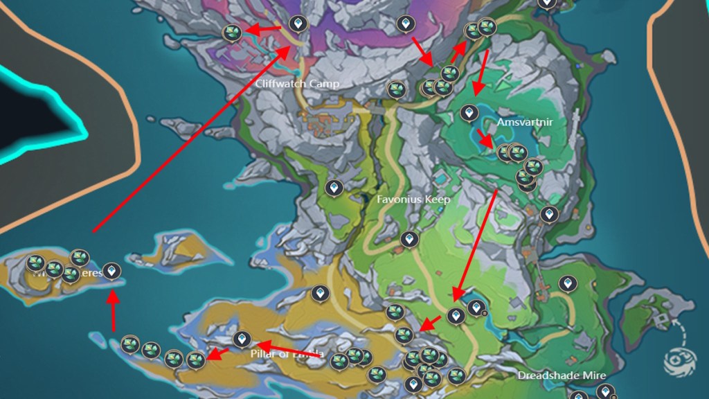 Winter Icelea Genshin Impact farm route