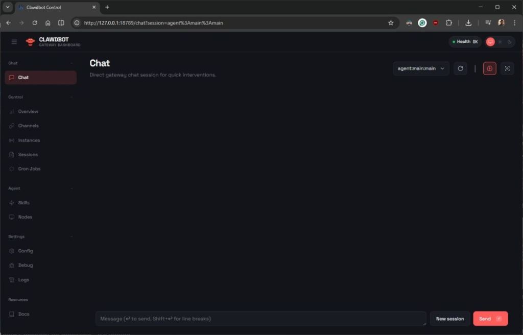 interfaz de chat de clawdbot