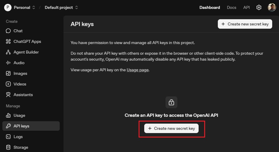 crear clave api de openai