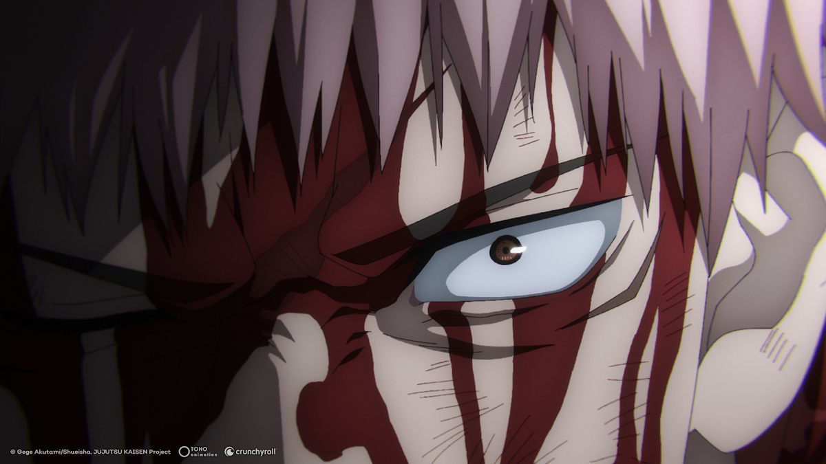 Yuji Itadori's face covered in blood