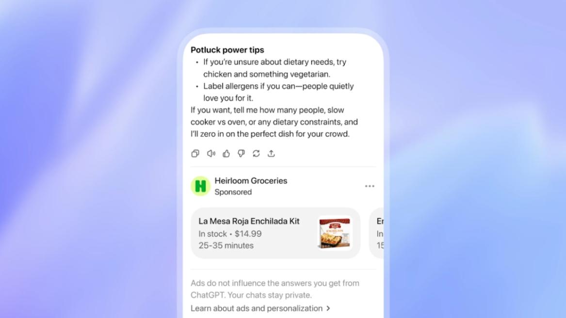 Ads in ChatGPT showcase screenshot