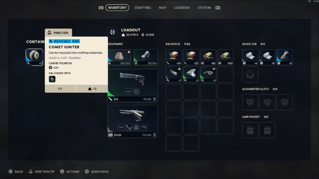 Arc Raiders Comet Igniter Inventory