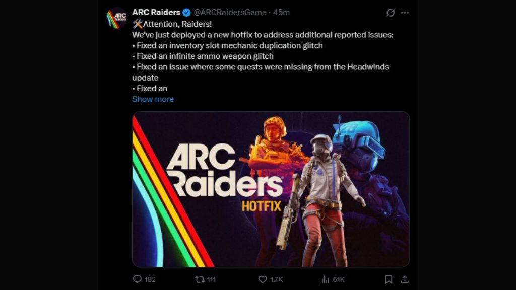 Arc Raiders Item Duplication Hotfix