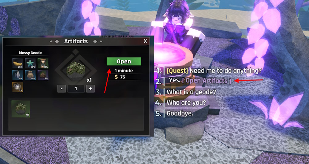 Crack Geode in Abyss for Artifacts