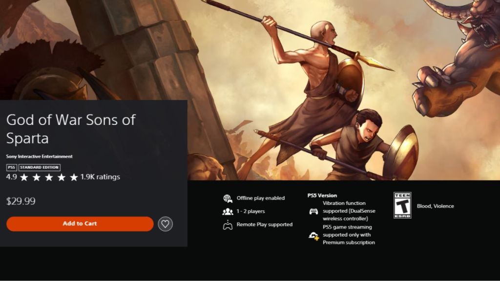 God of War Sons of Sparta PlayStation Store Page