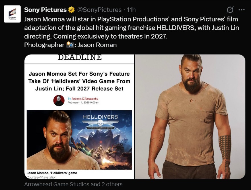 Helldivers live action movie cast, director, and release date announcement by Sony Pictures