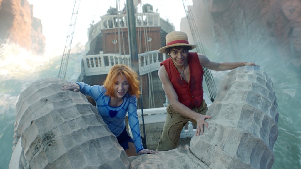 Luffy and Nami on top of the Going Merry Ship in One Piece Season 2 live-action
