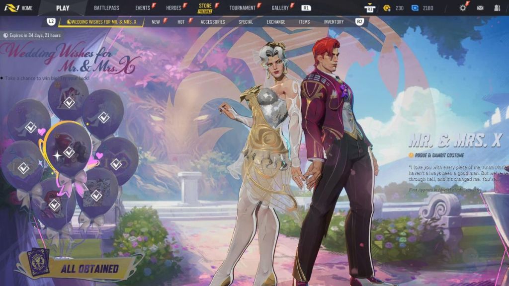Marvel Rivals Rogue and Gambit Wedding Skins