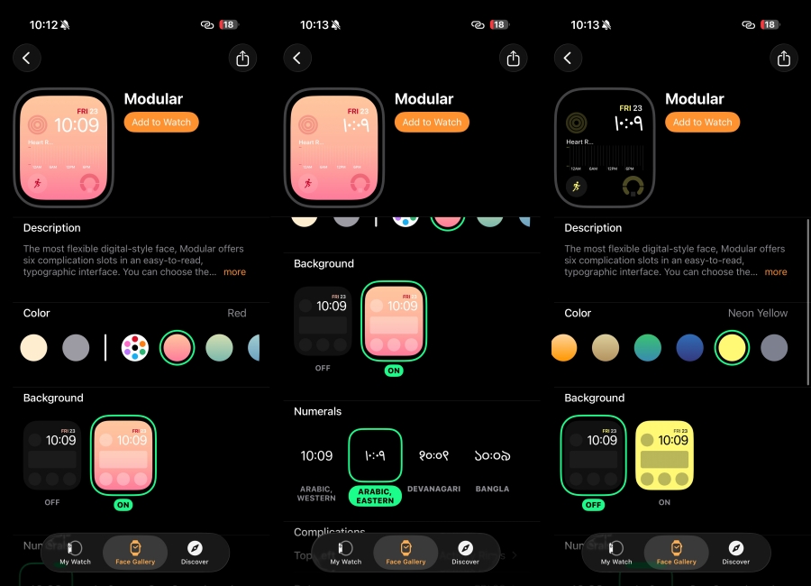 Modular Watch Face watchOS 26 setup screen side by side