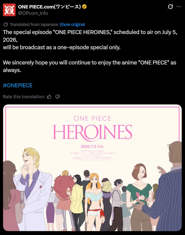 One Piece Heroines anime episode announcement