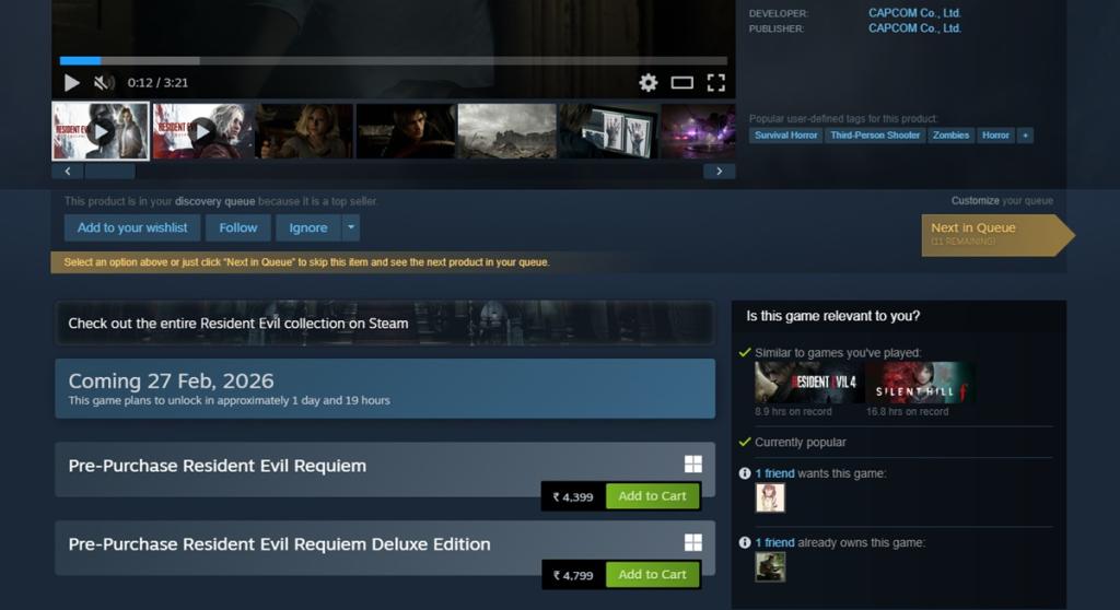 Resident Evil Requiem Steam Store page