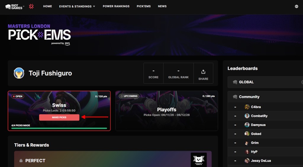 Select Make Picks on Valorantesports website
