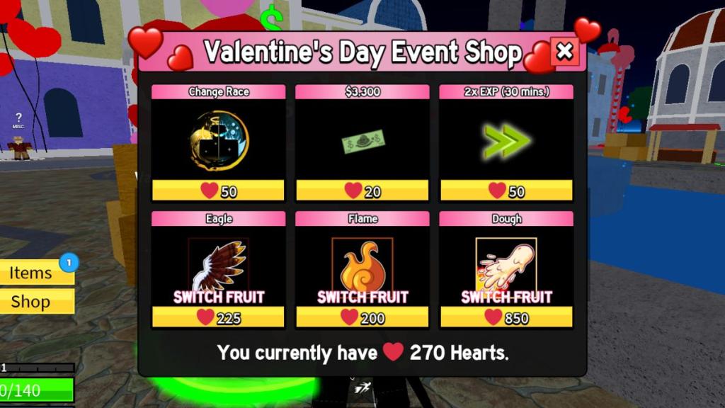 Valentine Shop items