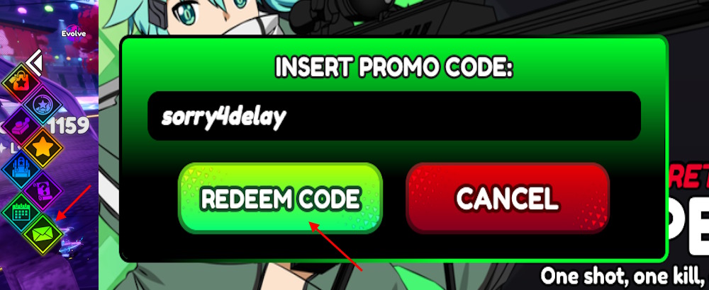 Anime Overload codes redeem option