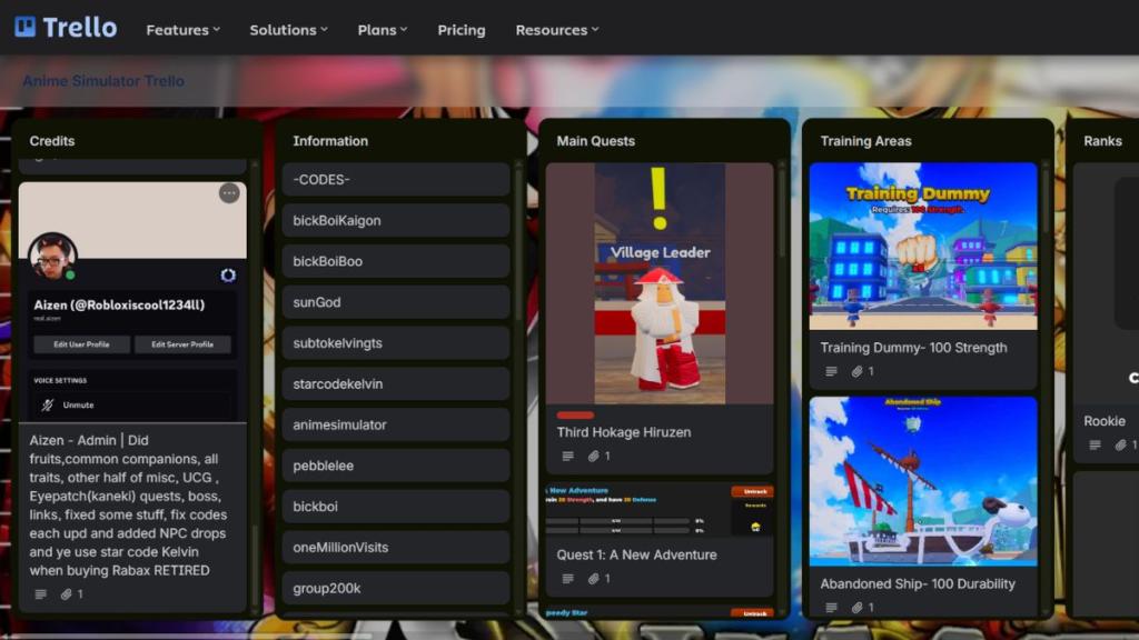Anime Tactical Simulator Trello