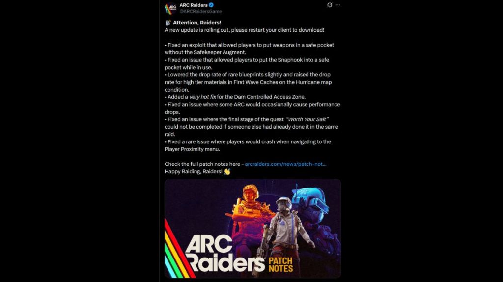 Arc Raiders Shrouded Sky Hotfix