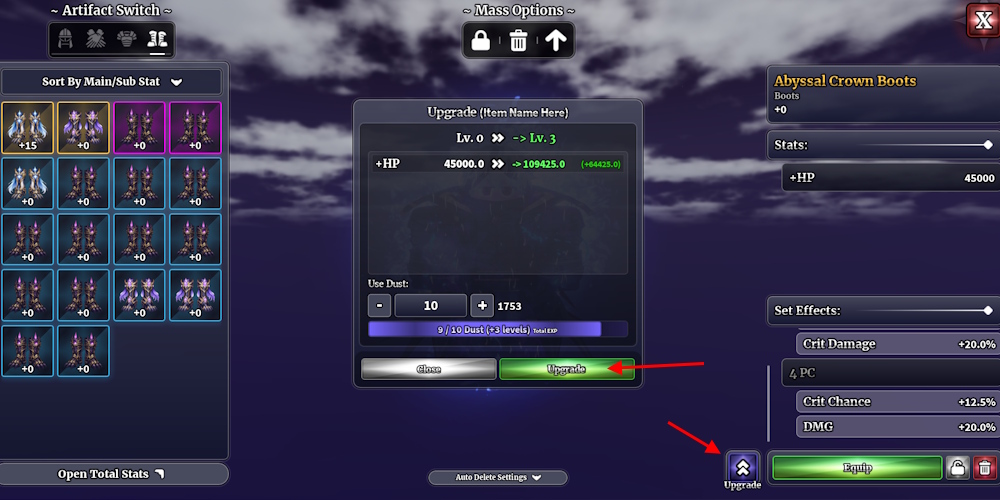Artifacts upgrade in Sailor Piece