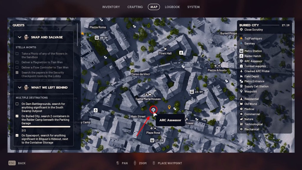 Assessor probe location marked on map in Arc Raiders