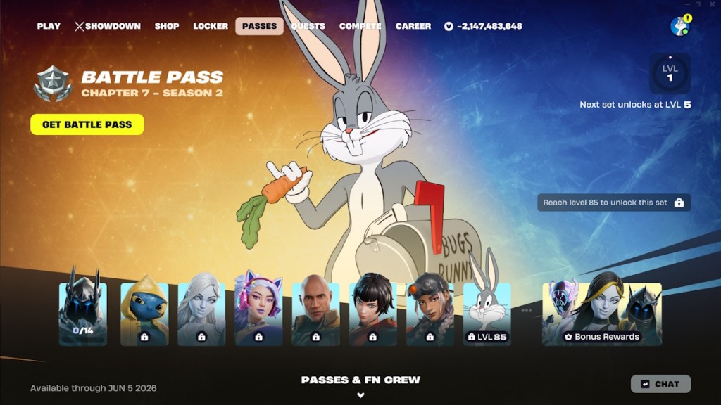 Bugs Bunny Skin in Fortnite Battle Pass