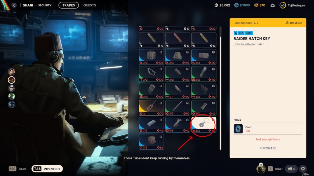 Comprando uma chave de Shani em Arc Raiders