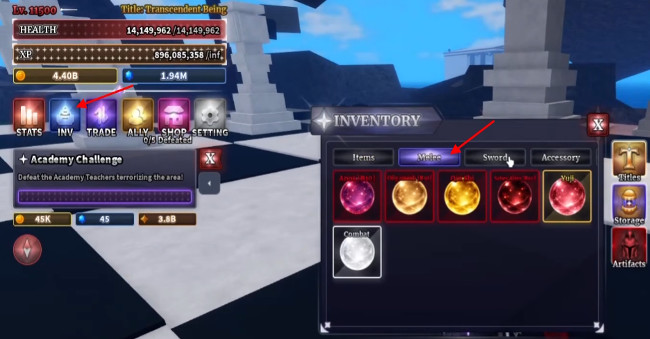 Change fighting styles in Sailor Piece