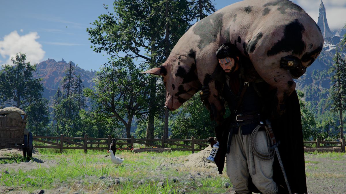 Kliff carrying a Pig in Crimson Desert