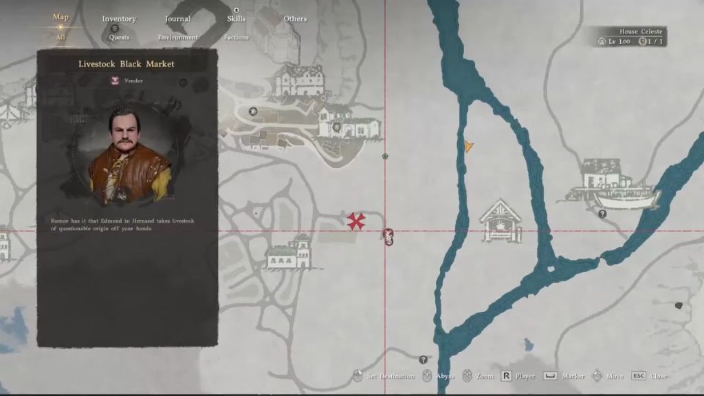 Localização do vendedor do mercado negro de animais em Crimson Desert