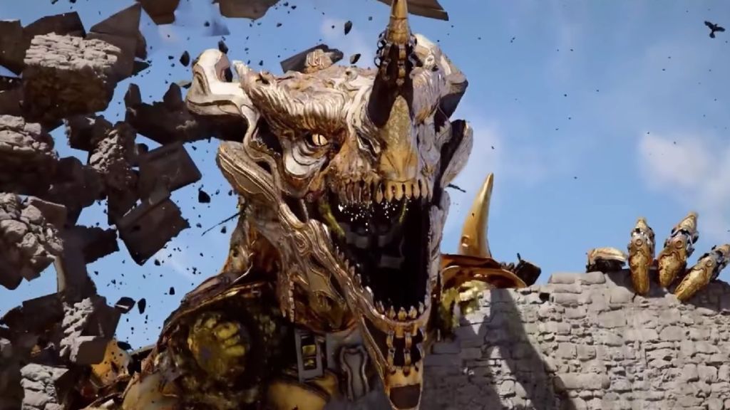 Golden Mech Dragon in Crimson Desert