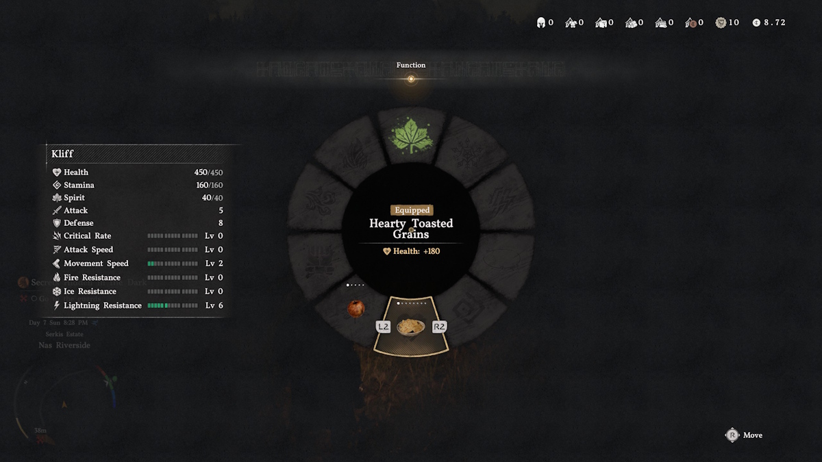 Equipping Food from the food tab in Crimson Desert