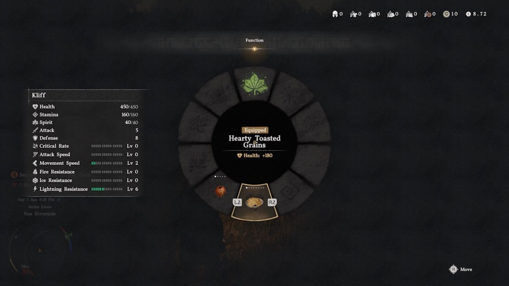 Equipping Food from the food tab in Crimson Desert