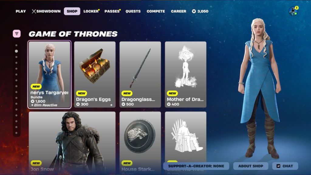Fortnite GoT skins Item Shop