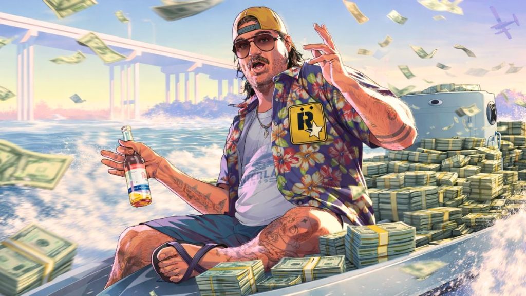 Cal from GTA 6 in a boatload of cash
