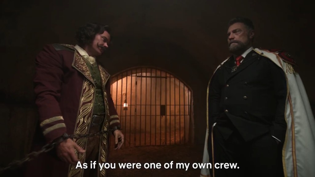 Garp and Roger talking in One Piece live-action Season 2