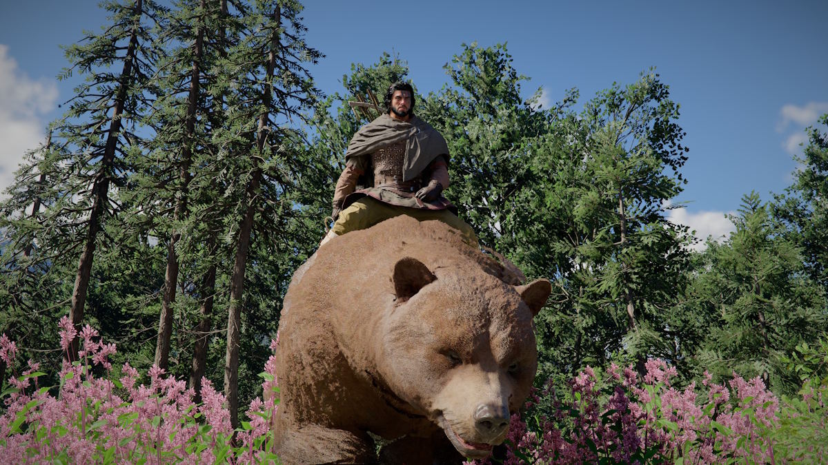 Kliff riding a bear in Crimson Desert