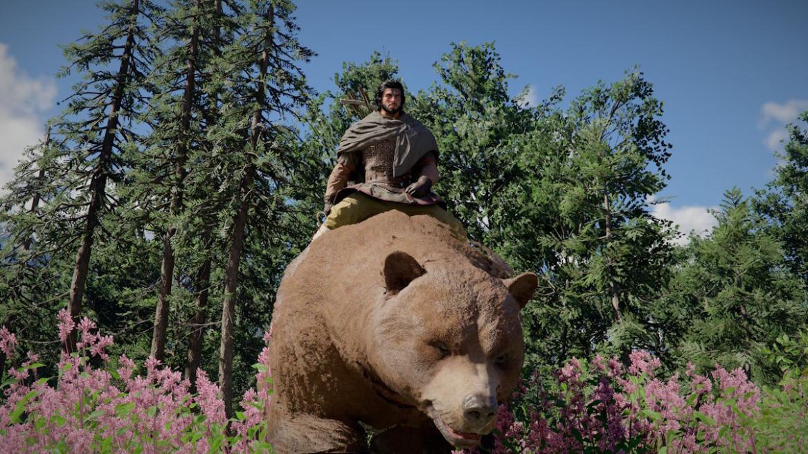 Kliff riding a bear in Crimson Desert
