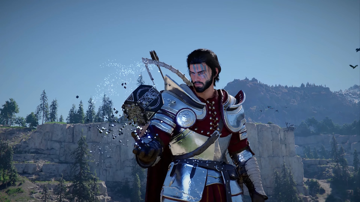 Kliff holding an Abyss Artifact in Crimson Desert