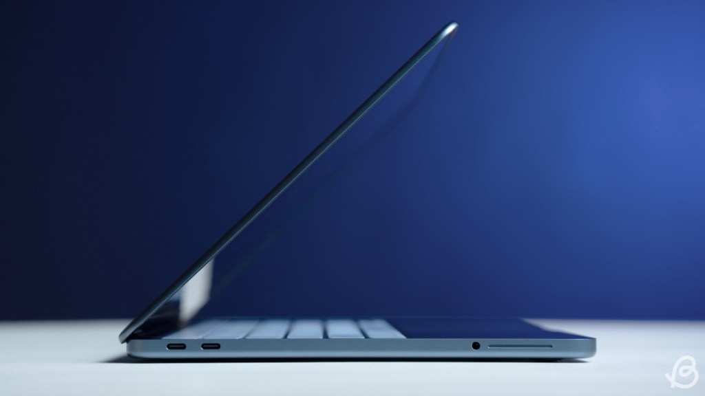 MacBook Neo hinge showcase from the side angle