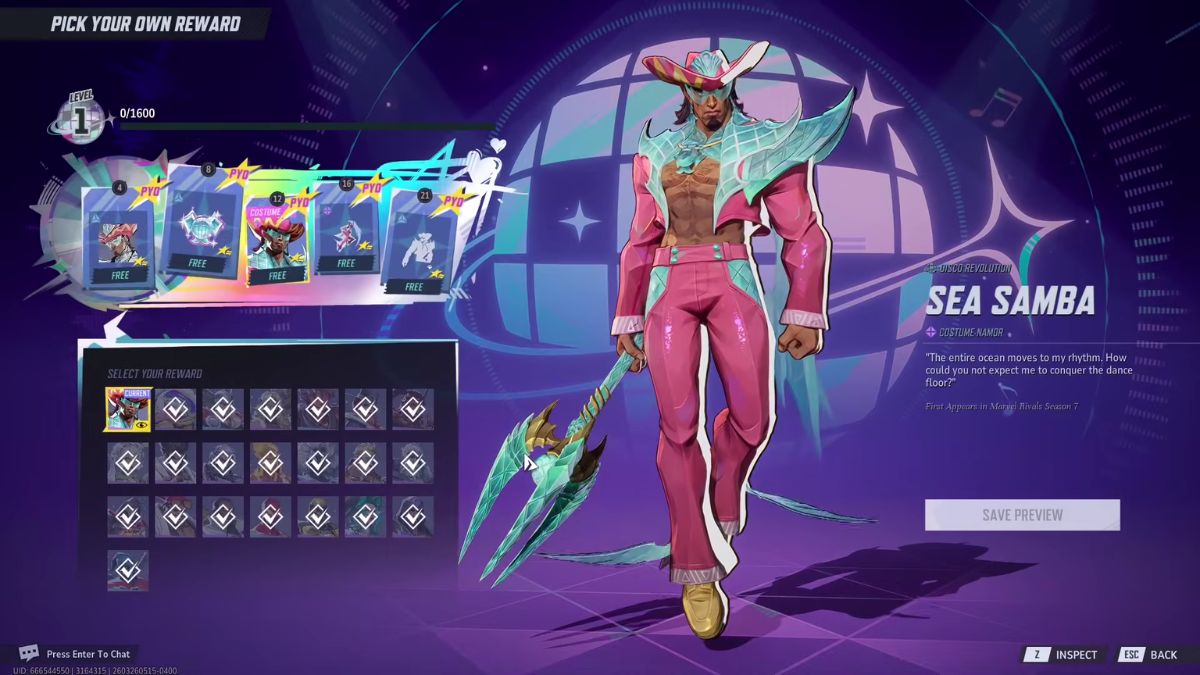 Marvel Rivals Namor "Sea Samba" Disco Skin