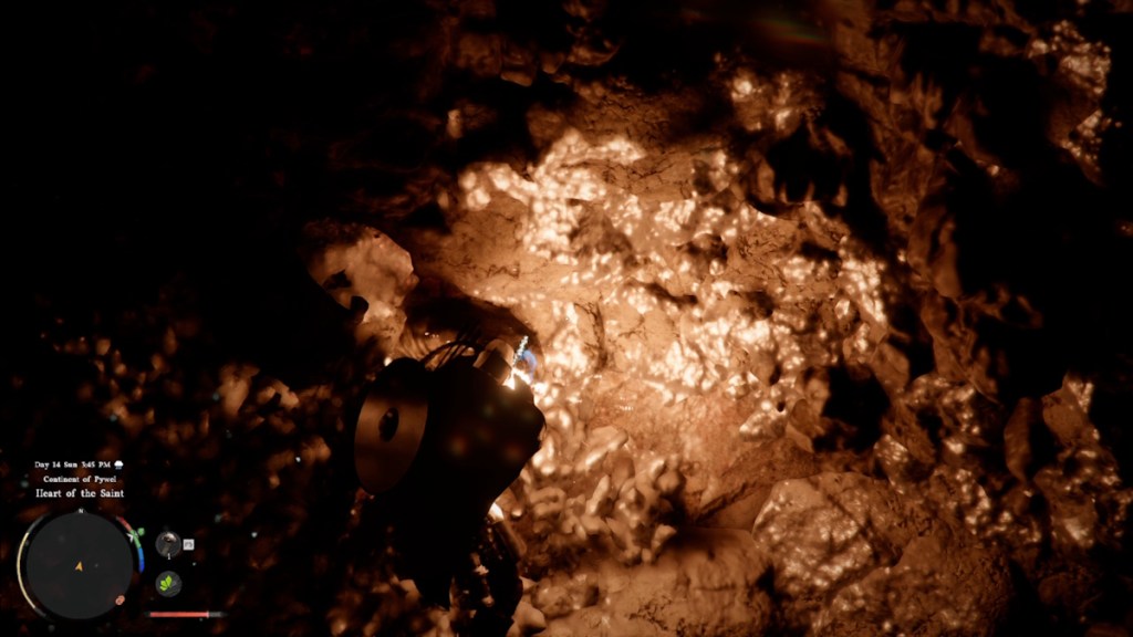 Mining ores behind a waterfall in Crimson Desert