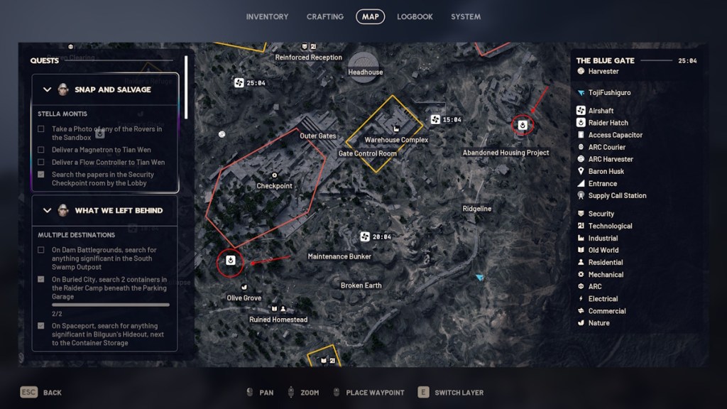 Localizações de saídas no mapa Blue Gate em Arc Raiders