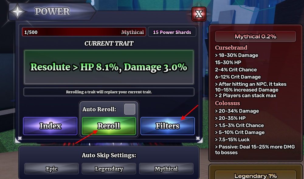 Reroll power in Sailor Piece