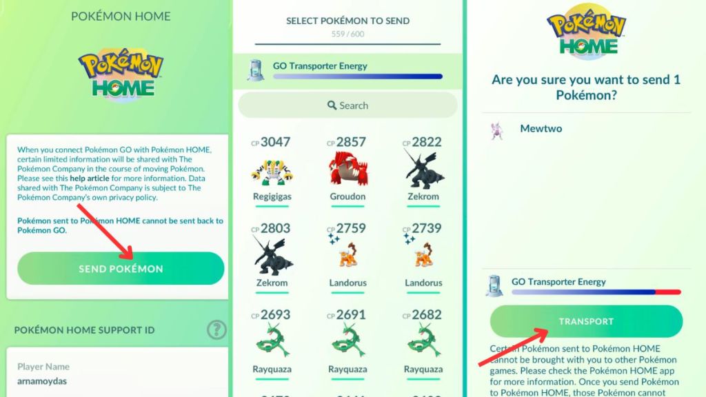 Send Pokemon from Pokemon GO to Pokemon HOME