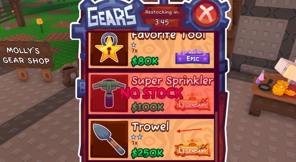 Trowel purchase in Garden Horizons