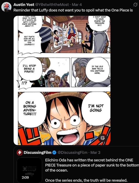 Luffy calling it a boring adventure in One Piece manga
