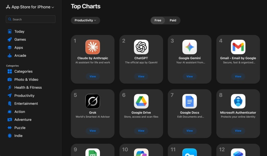 claude ai number one app on us app store