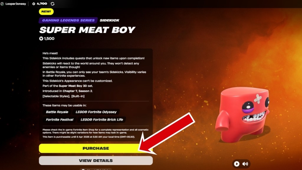 Super Meat Boy Sidekick Fortnite Item Shop