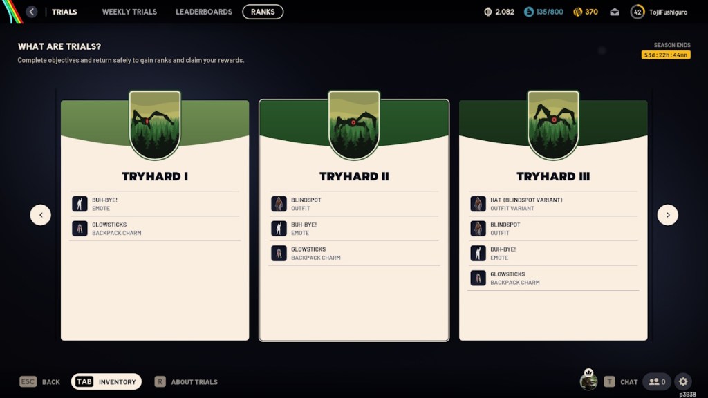 Arc Raiders Trials Tryhard rank rewards in Arc Raiders